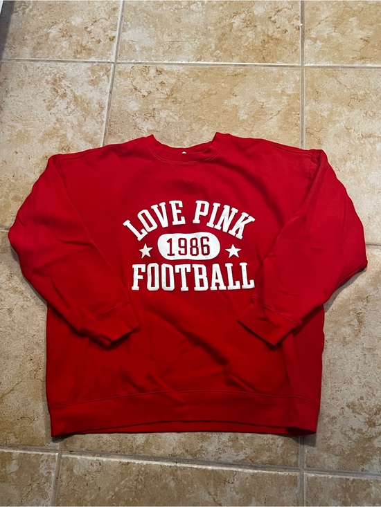 PINK Victoria's Secret Tops - PINK Victoria's Secret Red 'LOVE PINK 1986 FOOTBALL' Crewneck Sweatshirt